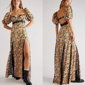 For Love & Lemons Sylvia Daisy Floral, Lace Slit Festival Maxi Dress NWT Size Sm